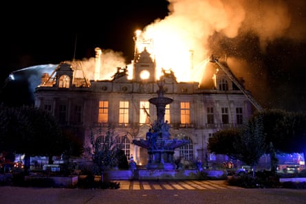 A fire burns at the Limoges city hall