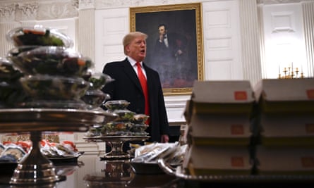 Lincoln looks on as Donald Trump presents a table full of fast food in the State Dining Room of the White House, in January.