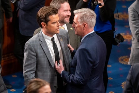 Matt Gates (left) and Kevin McCarthy give speeches after Friday's vote failed.