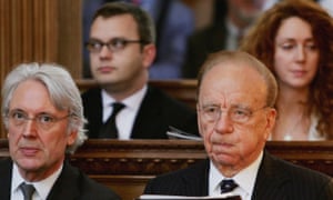 Rupert Murdoch with Les Hinton, a former News Corporation executive, Andy Coulson and Rebekah Wade, at a church service in 2015