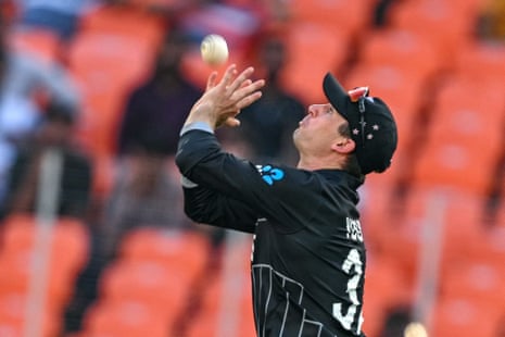 Will Young takes the catch to dismiss Chris Woakes.