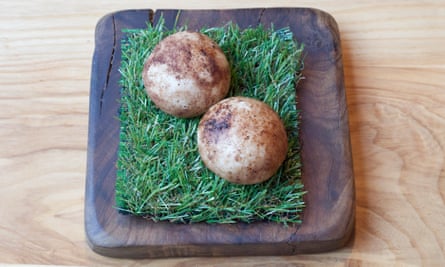 ‘Some dumplings are presented on small squares of AstroTurf, which is a little odd’: mushroom buns.