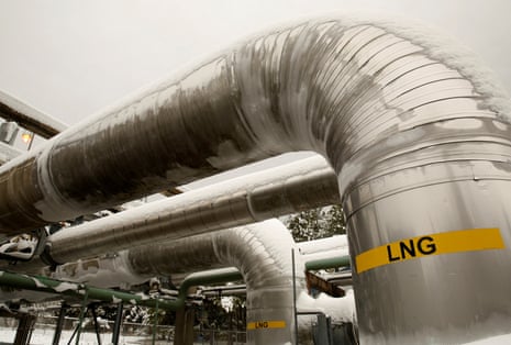 Snow covered transfer lines are seen at the Dominion Cove Point liquefied natural gas terminal in Maryland.