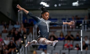 Simone Biles performs on balance beam on Friday at the US national gymnastics championships.