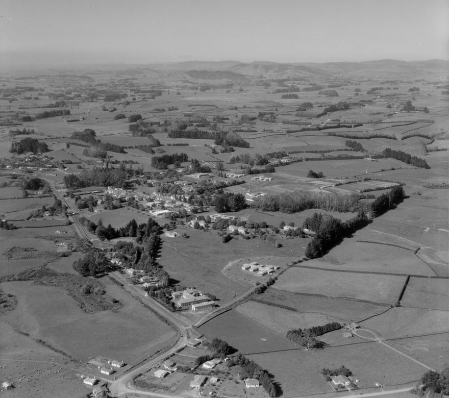 Black and white image of Tokanui hospital photographed from the air in 1963