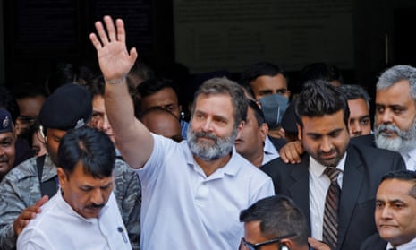 Rahul Gandhi, of the Congress party , leaving a court, in Surat, Gujarat, India, on 3 April 2023