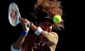 Japan’s Naomi Osaka shows her delight during a training session in Melbourne on Sunday.