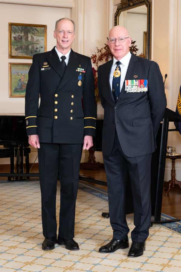 Former navy director-general of chaplaincy Collin Acton (left) with governor general David Hurley.