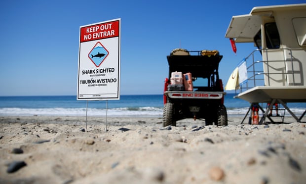 After clearing the ocean area of surfers and swimmers, lifeguards watch over the waters off Beacon’s Beach.