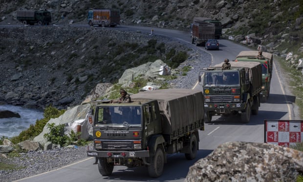 An Indian army convoy moves along the Srinagar- Ladakh highway. China and India have been engaged in a tense standoff in the Ladakh region since May but have since agreed to de-escalate.
