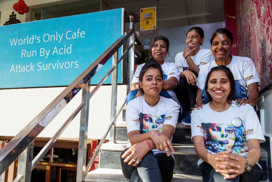 The women who run the Sheroes Hangout cafe in Agra.  operate