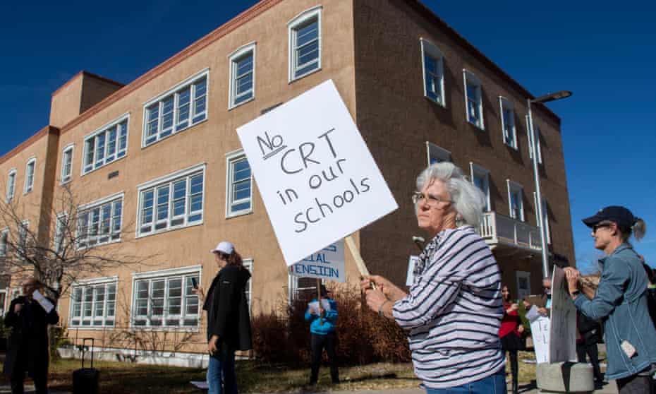 Protesters take part in a rally opposing teaching critical race theory in public schools, in Santa Fe, New Mexico, on 12 Nov 2021.