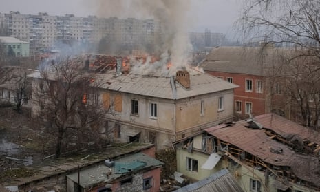 Buildings damaged by a Russian military strike in Bakhmut.