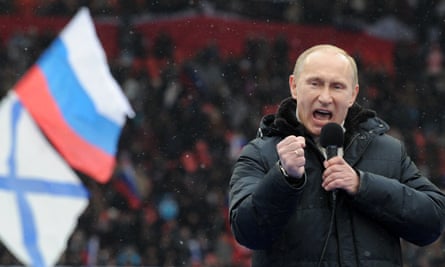 ‘Loyalty is a trademark and his friends have done very, very well over the years’: Putin speaking at a rally in Moscow, February 2012