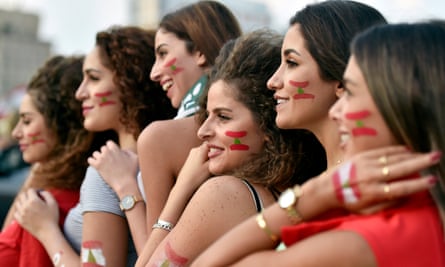 Lebanese women take part in a protest in Beirut on Sunday.