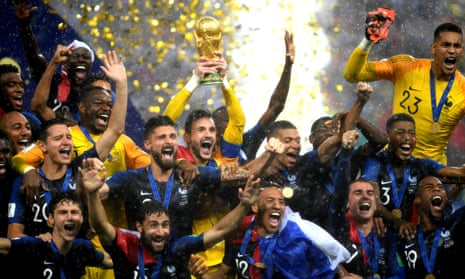 France captain Hugo Lloris lifts the World Cup trophy.