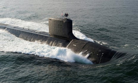 A Virginia-class submarine during US sea trials in the Atlantic Ocean