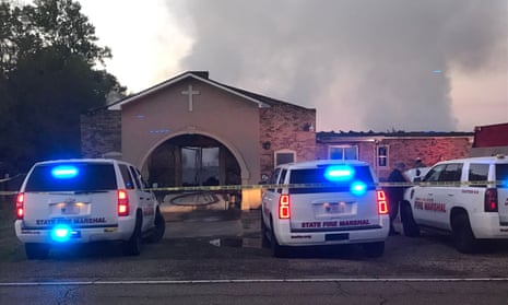 The Greater Union baptist church during a fire in Opelousas, Louisiana, on 2 April. 