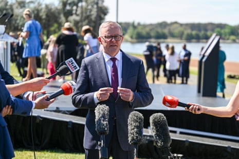 Anthony Albanese at the Australia Day flag-raising ceremony in Canberra