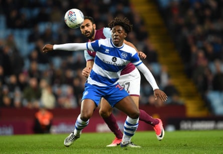 Eberechi Eze and Ahmed Elmohamady battle for the ball during QPR’s game against Aston Villa in 2018.