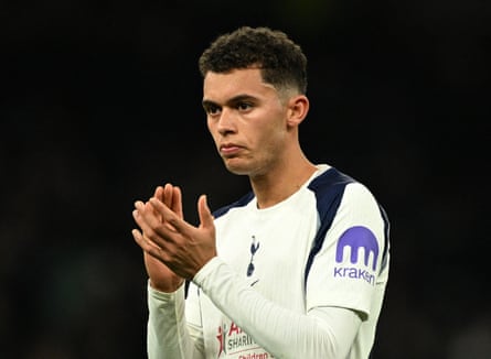 Tottenham’s Brennan Johnson looks dejected.