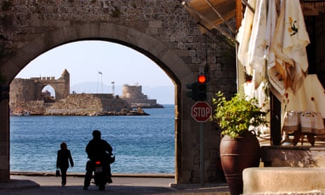 Old Town and harbour in Rhodes, Greece.