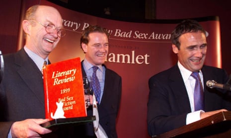 Co-founder Auberon Waugh (left) with James Hewitt and AA Gill (right) at the 1999 Bad sex award ceremony.