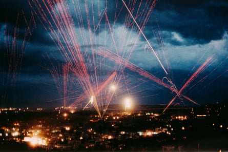 Mujahideen fire tracer bullets over Kabul in 1992 to celebrate capturing the city.