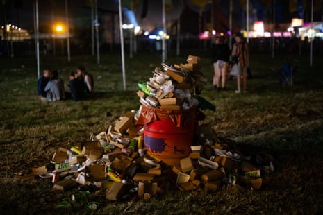 Rubbish piles up late on Thursday.