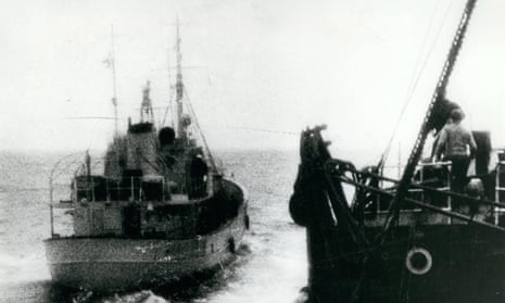 With the British fishermen off the coast of Iceland –gunboats try to enforce the 12-mile limit, 9 September 1958.