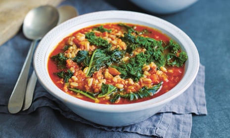 Kale, spelt and chorizo soup.