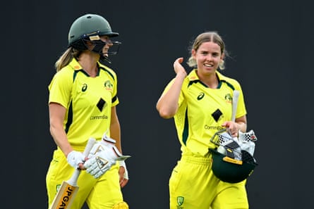 Meg Lanning returns but Phoebe Litchfield steals show as Australia crush Pakistan | Australia women's cricket team 2 Phoebe Litchfield walks off with Ellyse Perry after the win over Pakistan.
