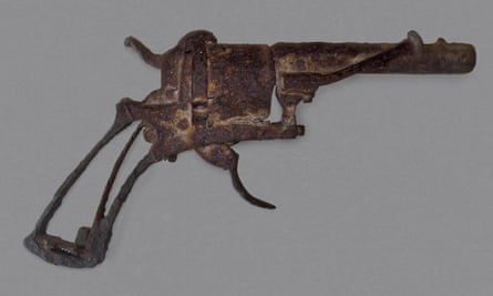 The rusted gun suggested to be the one Van Gogh shot himself with, on show in On the Verge of Insanity at the Van Gogh Museum, Amsterdam.
