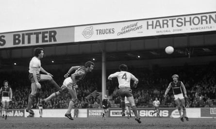 Peter Withe heads home Aston Villa’s second goal in their 2-0 victory over Everton at Villa Park in February 1983