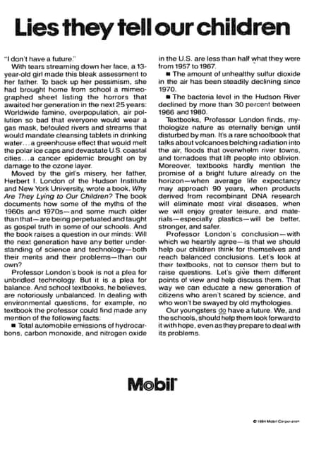 New York Times, 1984: “Lies they tell our children”