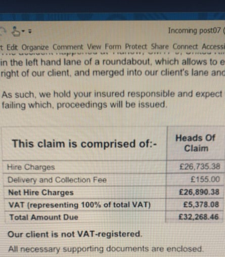 A bill totalling more than £32,000 sent to an insurer