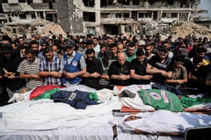Gaza CityPeople pray at the funeral of journalists, including Al Jazeera correspondents Anas al-Sharif and Mohamed Qreiqeh, who were killed in an Israeli airstrike
