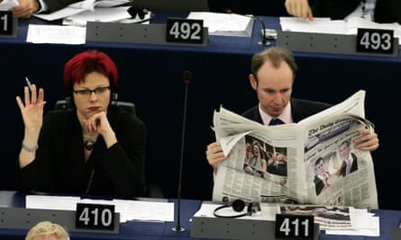 Daniel Hannan reads the Daily Telegraph at the European parliament in Strasbourg, in 2005.