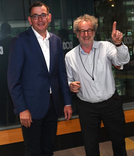 Jon Faine with Victorian premier Daniel Andrews in 2018