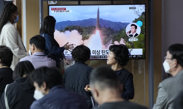 North Korea Fires Ballistic Missile At Sea, South Korean Military Says | North Korea 1 Commuters at Seoul Station watch TV news of North Korean missile launch on big screen