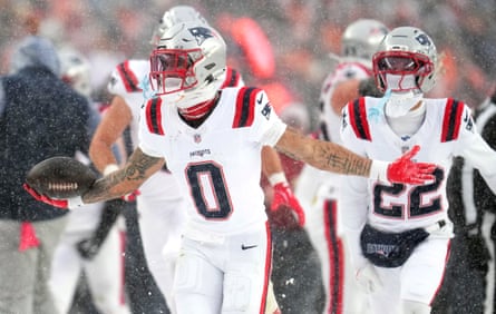 Christian Gonzalez celebrates a crucial interception against the Broncos.