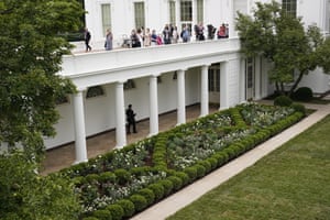 'Insipid classical collage' ... the restored Rose Garden, overseen by First Lady Melania Trump.