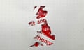 Silhouette of UK with Labour's "Change" message piled inside.