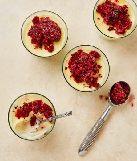 Yotam Ottolenghi’s bitter orange posset and hibiscus granita.