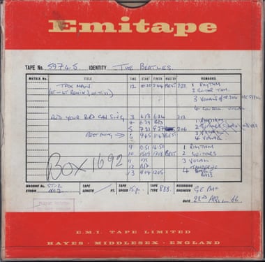 The original tape box for Taxman and And Your Bird Can Sing, two of the 14 songs on the album.