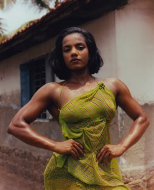 A female bodybuilder poses