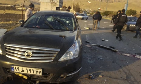 The scene of the attack on Iranian nuclear scientist Mohsen Fakhrizadeh near the capital Tehran on Friday.
