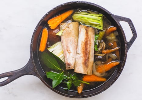 Tom Hunt’s remouillage – a second, lighter stock that’s perfect for soups, blanching greens or in boulangère potatoes.