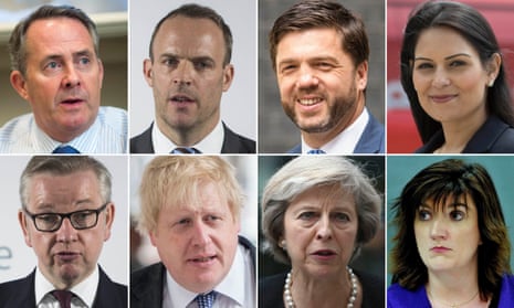 Tory contenders for leadership (clockwise from top left): Liam Fox, Dominic Raab, Stephen Crabb, Priti Patel, Nicky Morgan, Theresa May, Boris Johnson, Michael Gove.