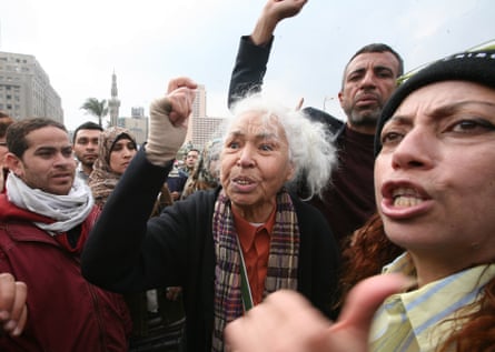 Nawal El Saadawi with protesters in Tahrir Square, Cairo, on 7 February 2011.